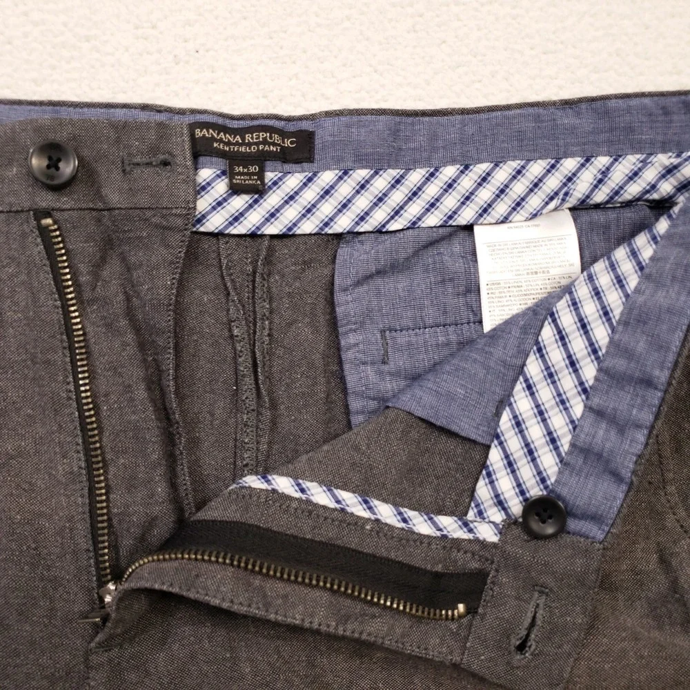 Banana Republic Kentfield Pant Mens 34x30 Gray Linen Cotton Blend Lightweight